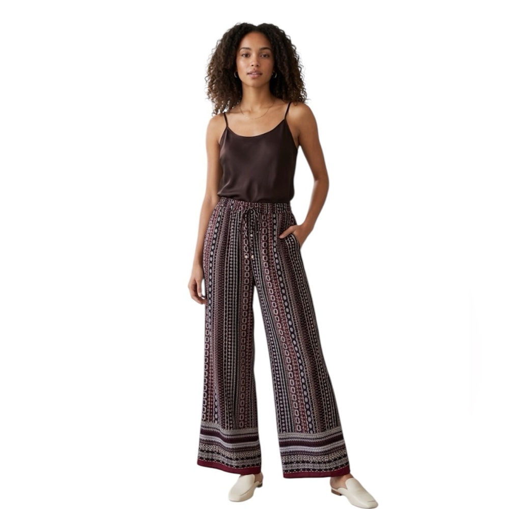 Love Wish Burgundy Bohemian Patterned Wide-Leg Palazoo Pants Large